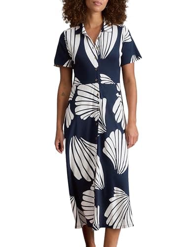 Image of White Stuff Women's RUA Short Sleeve Button Down Jersey Shirt - Navy PR - Size 14R