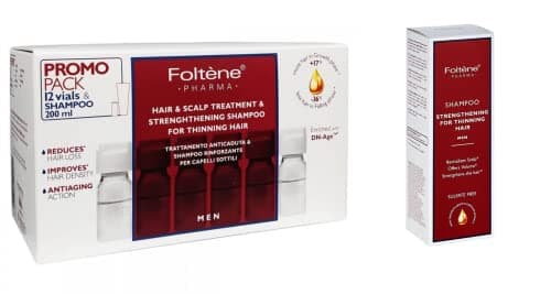 Image of Kit Foltene Hair & Scalp Treatment For Men 12 Vials + Strengthening Shampoo 200 ml