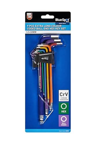 Image of Blue Spot Tools 015301 9 PCE Extra Long Colour Coded Ball End Hex Key Set (1.5-10MM)