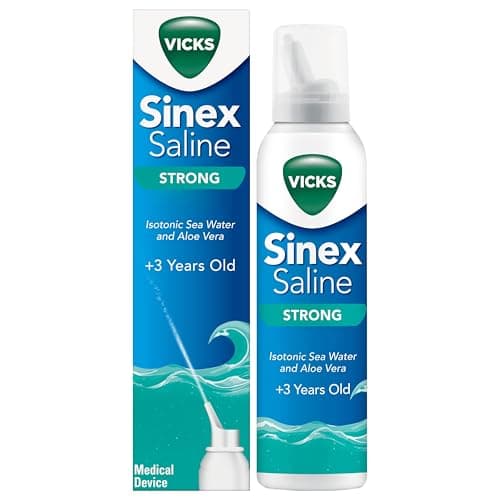 Image of Vicks Sinex Strong Saline Nasal Spray – 3in-1 Action: Cleans, Removes Mucus & Helps to Improve Breathing, with Isotonic Sea Water and Aloe Vera – Suitable from 3 Years+ -120ml
