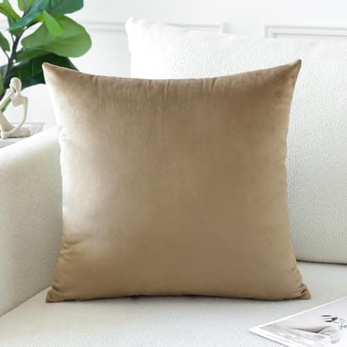 Image of Artscope Luxury Velvet Cushion Covers Decorative Square Pillowcases Soft Solid Cushion Cases for Couch Sofa Bedroom Home Decor 45x45cm Golden Brown