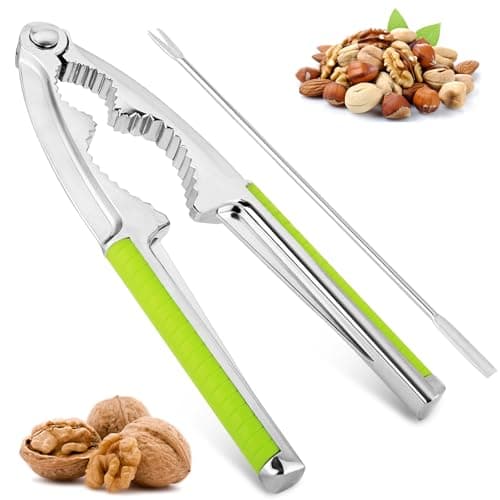 Image of AUAUY 1 PCS Nutcracker, Multifunctional Nut Cracker, Heavy Duty Nut Crackers with Non-Slip Handle and Fork, Nut Opener Tool for Walnut Hazelnut Almonds Pecan Pistachios Seafood (Green)