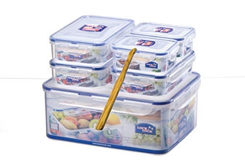 Image of LocknLock 6pce container set - Rectangular 5.5lt with Freshness Tray/3 x 800ml/2 x 350ml