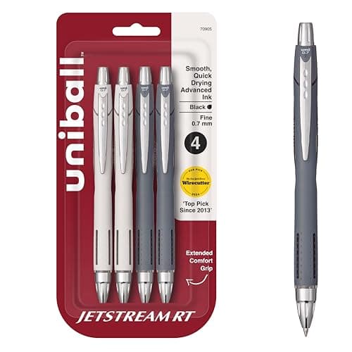 Image of Uni-ball Jetstream RT Pens - NY Times Wirecutter Best Pen for Over a Decade - Pack of 4 Black Fine Point Pens, 0.7mm - Back to School