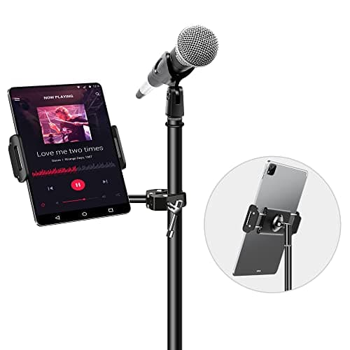 Image of elitehood Metal iPad Holder for Mic Stand, Side Mount Tablet Microphone Stand Holder for Musicians, 360° Swivel Tilt Adjustable Microphone Tablet Mount for iPad, iPhone, More 4-13in Devices - Black
