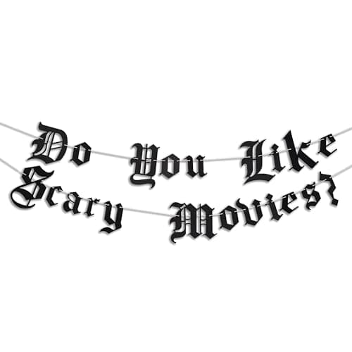 Image of Do You Like Scary Movies Banner - Old English Goth Banner, Gothic Blackletter Garland, Horror Movie Night Decoration, Scream Halloween Party Decor (Scary Movies Banner)