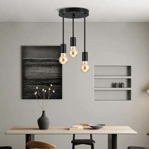 Image of Oyajia Industrial Pendant Light, Black Retro Ceiling Light 3-Light E27 Holder, Vintage Light, Modern Chandelier for Living Room Coffee Shop Hotel Hallway Bar (Bulb not Included), 33 * 20.50 * 20.50cm