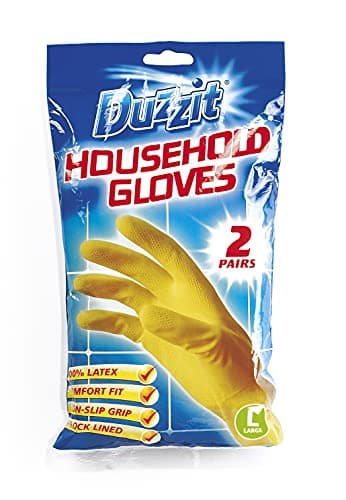 Image of Duzzit Gloves, Latex, Yellow, L (Pack Of 2)
