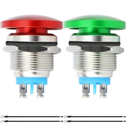 Image of MKBKLLJY 2Pcs 22mm Mushroom Head Push Button Switch Momentary Push Button IP65 Waterproof DC 12V 3A AC 110V 5A SPST with Domed Screw and Terminal Wires for Car Boat Truck Dryer 2Color(Red/Green)