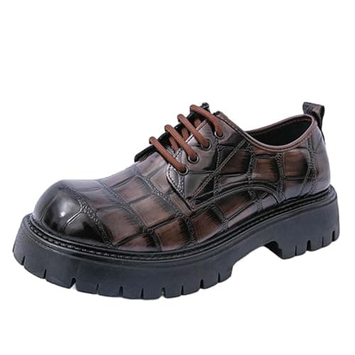 Image of Smilice Men's Wide Fit Lace-Up Platform Shoes - Casual Round Toe PU Footwear for Smart Casual & Daily Wear Brown