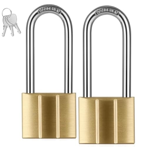 Image of Heavy Duty Solid Brass Long Padlock Set, 2 Locks with 6 Keys, 40mm Width 6mm Shackle 5-Pin Cylinder, Diyife Weatherproof High Security Outdoor Lock for Gate, Garage, Storage Unit, Trailer