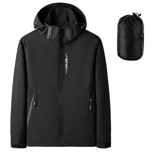 Image of DOINEUFL Mens Waterproof Jacket Packable Lightweight Raincoat, Breathable Hooded Windbreaker Coat with Multi-Pockets for Hiking, Walking (UK, Alpha, M, Regular, Regular, Black)