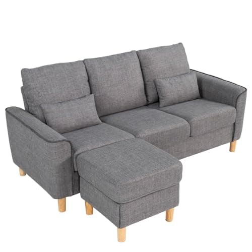 Image of Hroth 3 Seater Sofas,Fabric Modular Sofa with Thick Cushions, 2 Pillows and Storage Ottoman, Comfortable and Durable Sectional Couch for Living Room, Bedroom, Office,Light Grey