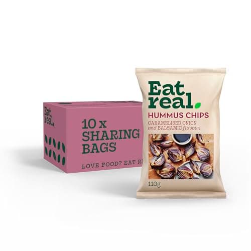 Image of Eat Real Hummus Crisps Caramelised Onion and Balsamic Vinegar 10 X 110g, Chip Snacks