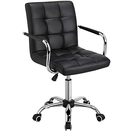 Image of Yaheetech Swivel Desk Chair PU Leather Office Chair with Wheels Armrests Adjustable Height for Home Office, Black
