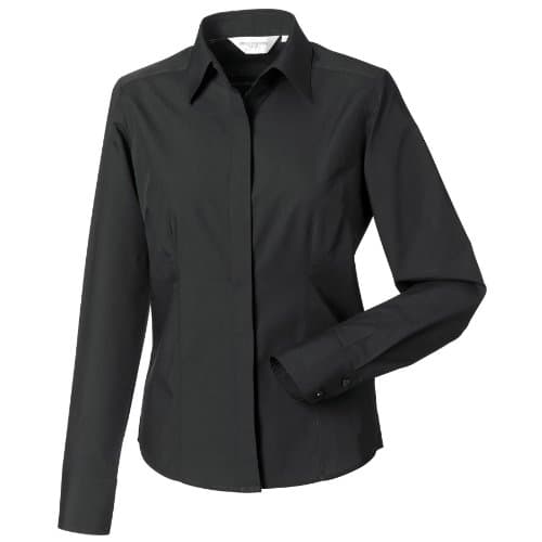 Image of Russell Collection Ladies/Womens Long Sleeve Poly-Cotton Easy Care Fitted Poplin Shirt (M) (Black)