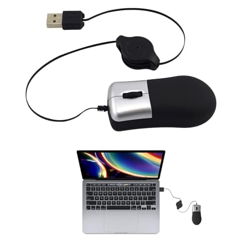 Image of Mini Travel Mouse,1 PCS Retractable Cable Wired Usb Optical Mice,Small Mouse Portable Adjustable for Apple Mac Hp Dell Lenovo Thinkpad Asus Tablet Pc Laptop (Black and Silver)