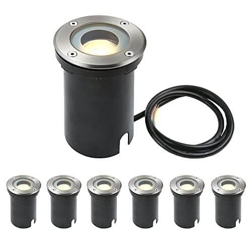 Image of National Lighting Buried Uplighters - Pack of 6 Recessed Ground Lights - IP65 Weatherproof Walk Over Decking Lights - Round Outdoor Lights - 50W 240V Halogen or LED GU10 (Not Included)