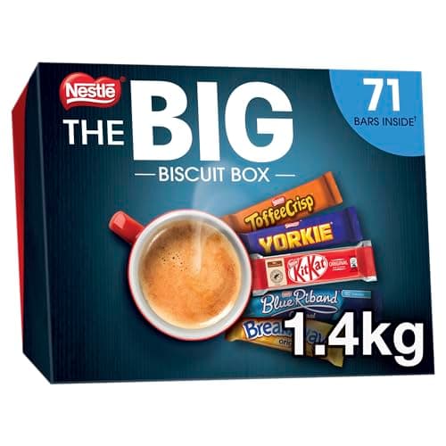 Image of Nestle - The Big Biscuit Box, 71 x Chocolate Bars – Kit Kat, Yorkie, Toffee Crisp, Breakaway, Blue Riband I Bulk Buy Box, Choc Biscuit Sharing Gift, 1.4 kg