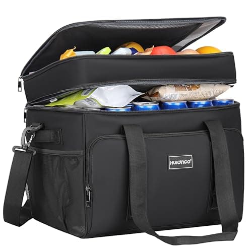 Image of Hulongo Cool Bag Insulated Cooler Bag Waterproof Picnic Double Thermal Bag For Camping, Travel, Grocery Shopping & Fishing, 42L, Black