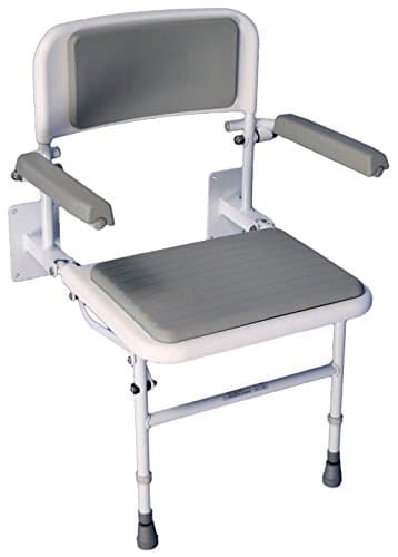 Image of Aidapt Solo Standard Deluxe Shower Seat with Legs and Backrest Padded Arms,Seat and Back,Wall Mounted,Fold Flat Against Wall,Clip On/Off seat,Adjustable,Compact,Space Saver,Elderly,Disabled