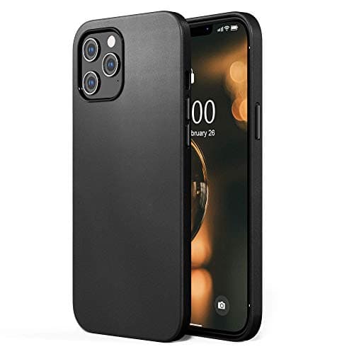 Image of SURPHY Leather Case Compatible with iPhone 12 Pro Max Case 6.7 inch, Premium PU Leather Case Cover (with Metallic Buttons & Microfiber Lining) for iPhone 12 Pro Max, Black