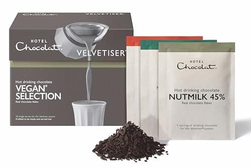 Image of Hotel Chocolat Vegan Hot Chocolate Selection Box - Luxury Chocolate Flakes - Pack of 10 Single-Serve Sachets, 310g - Suitable for Vegetarians & Vegans