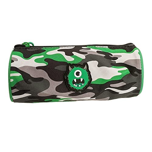 Image of Tinc Camo Print School Barrel Pencil Case - Zip Up Large Compartment - Green, CABAPCGR