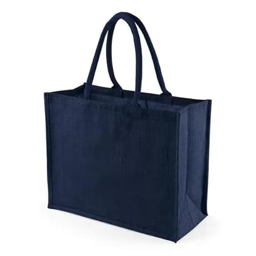 Image of Hyper Mart Classic Large Strong Jute Shopper Bag Natural 100% Hessian with Waterproof Lining (BLUE)