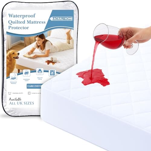 Image of Acrali Home Quilted Waterproof Small Single Mattress Protector 76x190cm, 4-Layer Super Absorbent, Non-Slip Extra Deep Fitted Skirt, Machine Washable, Antiallergic & Breathable Hotel Quality Bed Covers