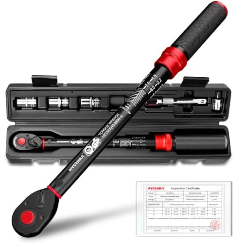 Image of HYCHIKA 1/2" Drive Click Torque Wrench 40-220 Nm, ±2% Accuracy, Dual-Direction 72-Tooth, with 3/8" Adapter, 125mm Extension Bar & 17,19,21mm Sockets for Car, Motorcycle, Wheel Maintenance.