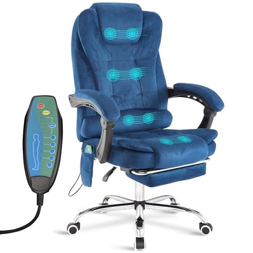 Image of Blisswood 8 Point Massage Office Chair For Home Office,Executive Office Chair With Footrest 130° Reclining Computer Desk Chairs Adjustable Height 360° Swivel Recliner Chair (Velvet Blue)