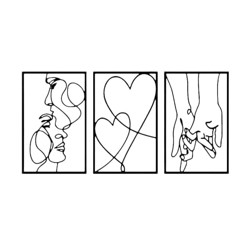 Image of AUSTUFF Black Metal Wall Art Set of 3, Valentine's Day Lover Kiss Hand Heart Minimalist Metal Wall Decor Absract Line Wall Art Sculptures for Living Room Bedroom Hallway and Stairs Home Decor