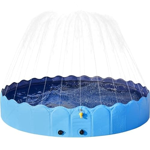 Image of Yaheetech Splash Pool with Sprinkler for Kids/Dogs Paddling Pool, Outdoor Foldable Dog Swimming Pool Water Sprinkler for Kids Garden/Water Play Toys 180cm, Blue