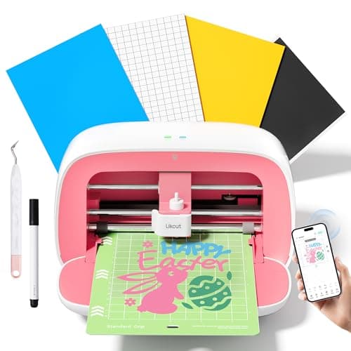 Image of Likcut S501 Vinyl Cutter Machine with Built-in Storage, Die Cutting Machine of Multi Material Vinyl, HTV, Cardstock, Paper, Includes Cutting Mat, Black Pen, Weeding Tool, Pink