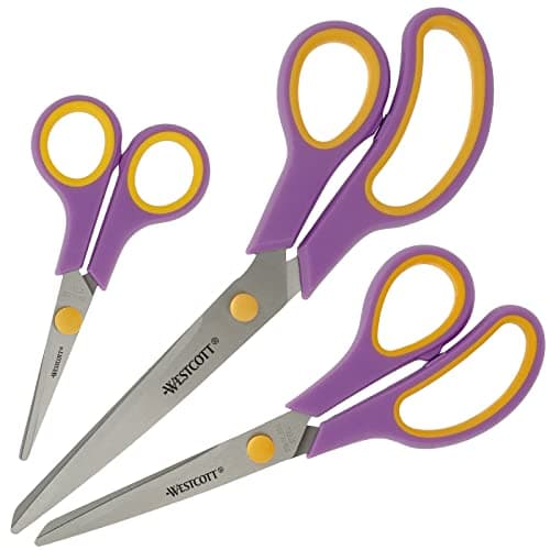Image of Westcott Easy Grip Scissors 3 Pieces Cassis | Set of 3 Universal Scissors with Comfort Grip | Extra Sharp & Durable Stainless Steel Blade | Crafting, Household & Office | N-90029 00