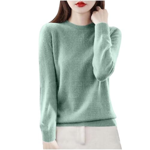 Image of AnnSemo Jumpers for Women UK Solid Colour Ladies Tops Lightweight Knitted Sweater Undershirt Long Sleeve Crew Neck Pullover Casual Soft Cosy Women's Jumpers Mint Green
