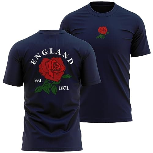 Image of England Supporters Rugby T Shirt Mens English 1871 England Rose Badge Tee, 3XL, Navy