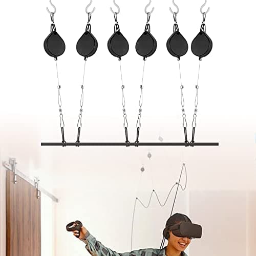 Image of Geekria VR Cable Management Compatible with Meta Quest 2, Quest 3, Quest Pro, PSVR 2, HTC Vive, Vive Pro, HP Reverb G2, PSVR VR Accessories, Drill Free Retractable VR Pulley System 6 Packs