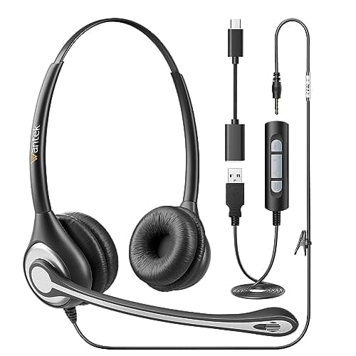 Image of Wantek USB Headset with Microphone for Laptop,Type-c/USB/3.5mm Jack 3-In-1 PC Headphones with Mic Noise Cancelling,Computer headsets with Volume Control & Mute for Call Centers,Zoom,Home Office,VoIP