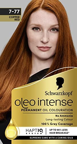 Image of Schwarzkopf Oleo Intense Permanent Oil Colour 7-77 Copper Red Hair Dye, 100% Grey Coverage, Conditioner with HaptIQ System, Long-Lasting Colour, Ammonia Free Hair Dye