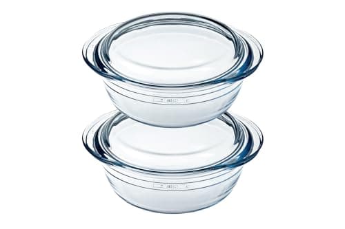 Image of Ôcuisine® Casserole Glass Round Dishes with Handles Oven Safe - Freezer Safe - Microwave Safe Borosilicate Glass Made in France (Set of Two 2.1LT)