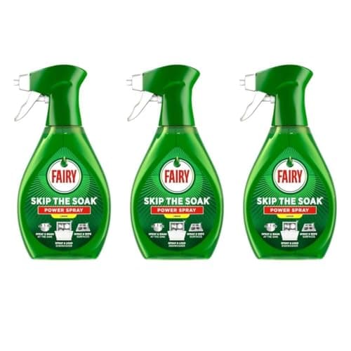 Image of Fairy Skip the Soak Power Spray, Lemon Scent, 500ml, Pack of 3, Removes Limescale, Dishwasher Cleaner