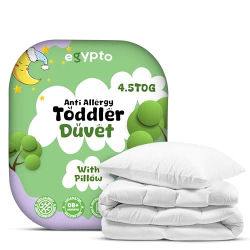 Image of EGYPTO 4.5 Tog Anti-Allergy Cot Duvet and Pillow Set – Soft & Lightweight Toddler Duvets – Machine Washable – Cot Bed Duvet for Children, Toddlers (120cm x 150cm, 4.5 TOG)