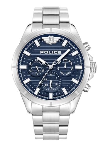 Image of Police Malawi PEWJK2227804 Men's Watch Stainless Steel Silver Blue 45 mm Water Resistance 5 Bar