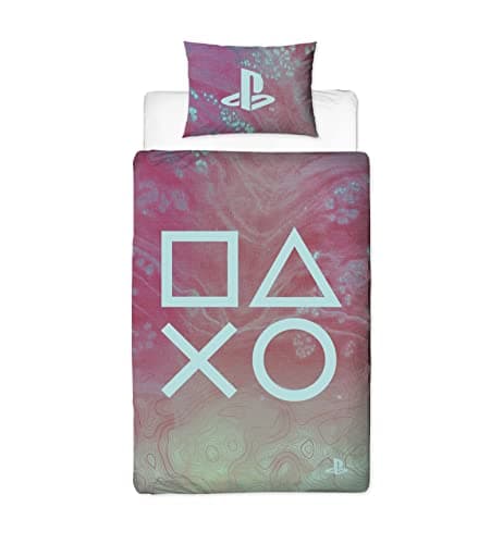 Image of PlayStation Marble Single Duvet Cover Officially Licensed | Reversible 2 Sided Marble Design with Matching Pillowcase, Polycotton, Pink (Single)
