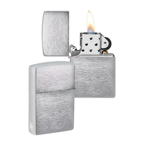 Image of Zippo Windproof Lighter - Flame Design - Brushed Chrome - Refillable - Reusable - Windproof - Gift Box - Metal - Made in USA - Amazon Exclusive