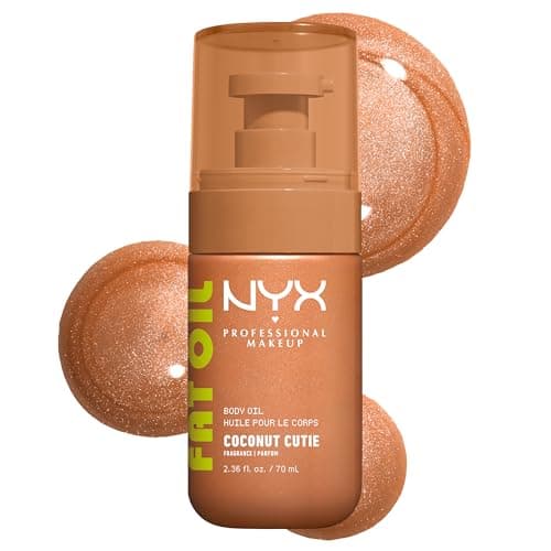 Image of NYX Body Oil, Fat Oil Shimmering Body Moisturiser for Glowing Skin, 24hr Hydration with Avocado Oil & Vitamin E, High-Shine Finish, Non-Greasy & Vegan, Coconut Cutie