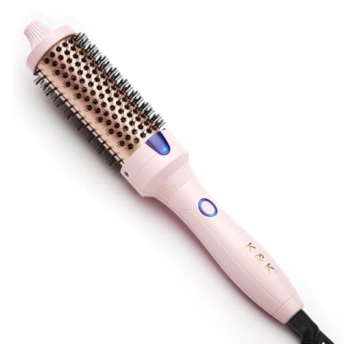 Image of K&K Thermal Brush Keratin Protect Heated Barrel Hot Hair Brush Ionic Smooth Shine Volumize Comb Dual Voltage Hair Straightener Curler Styling Tool 38 mm UK Plug (Pink, 38mm)