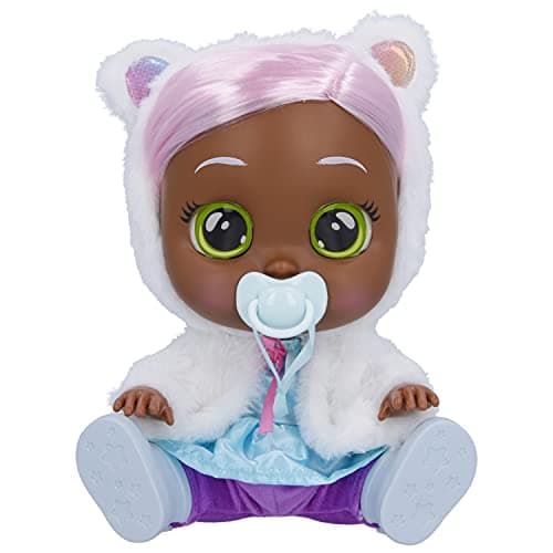 Image of Cry Babies Dressy Pearly - 12" Baby Doll | Blue Dress, White Fluffy Jacket with Animal Ears, for Girls and Kids 18M and Up